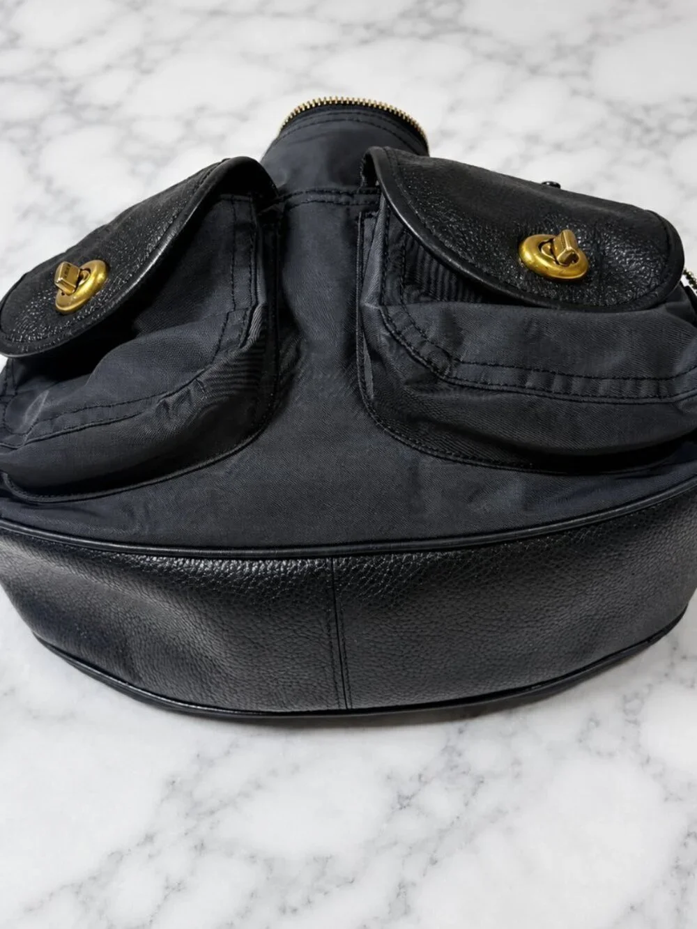 Coach Cargo Hobo Bag Black Nylon Pebble Leather Floral Rose Lining 3171